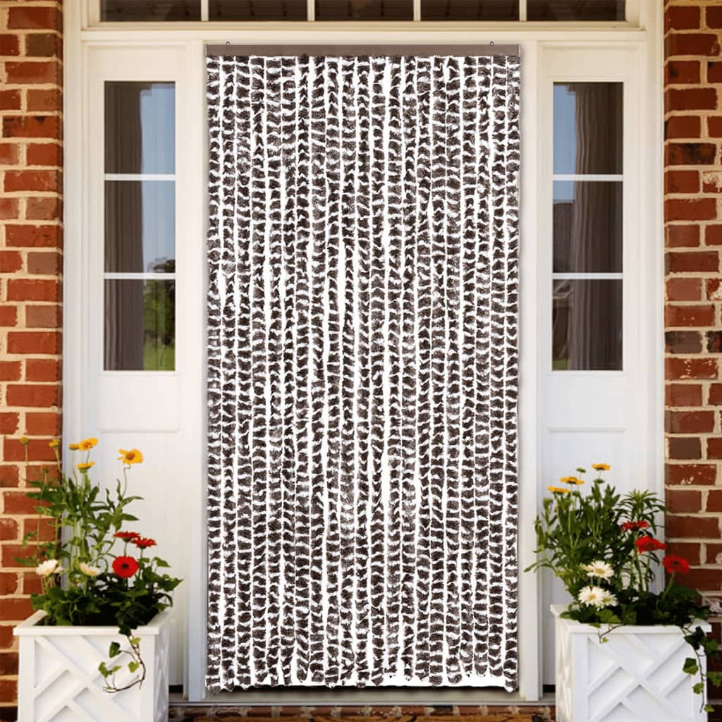 Cortina anti-insetos 90x220 cm chenille castanho e branco