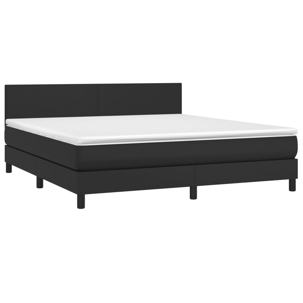 Cama box spring c/ colchão/LED 180x200cm couro artificial preto