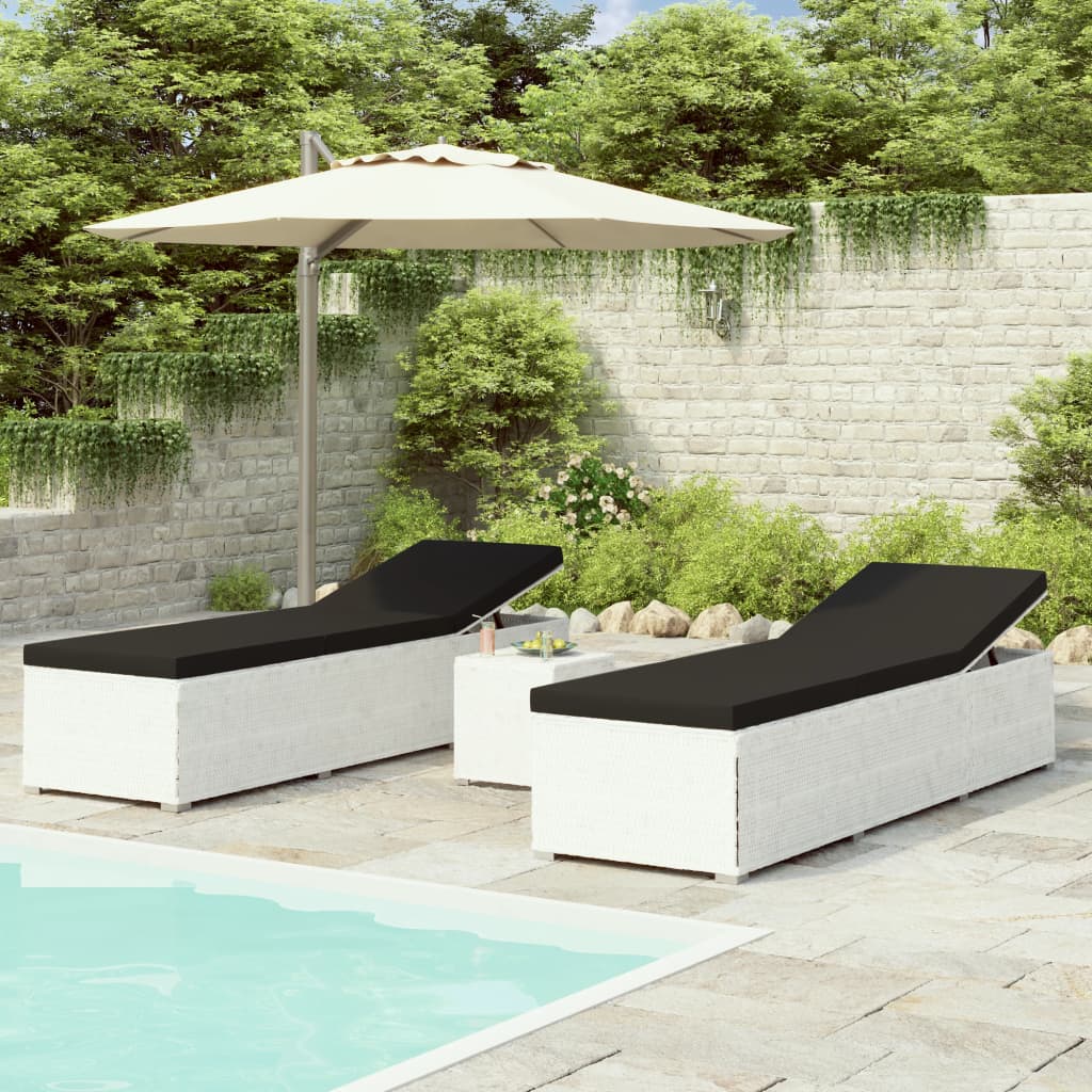 3 Pcs espreguiçadeiras jardim c/ mesa de centro vime PE branco