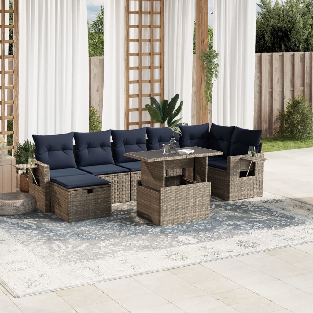 Conjunto de sofá de jardim com 8 peças e almofadas em rattan sintético cinza