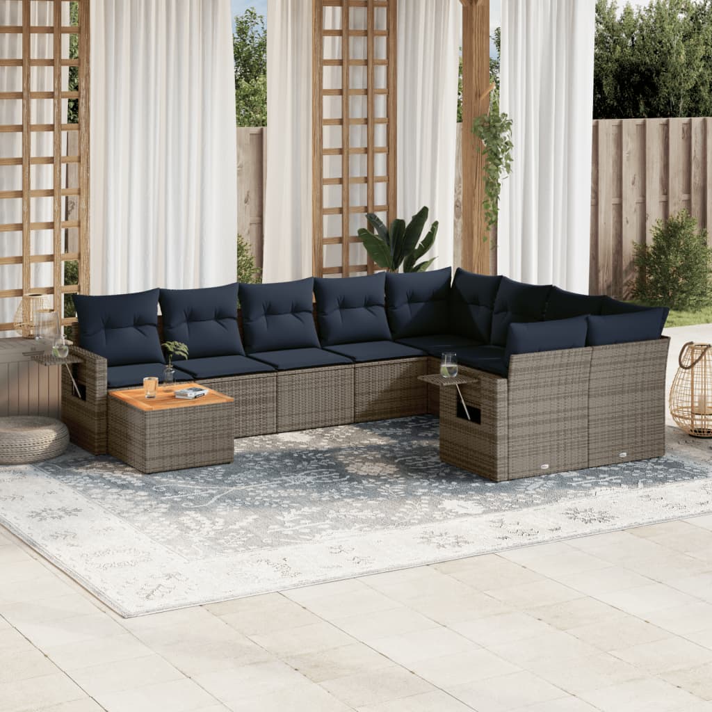 Conjunto de sofá de jardim com 10 peças e almofadas em rattan sintético cinza