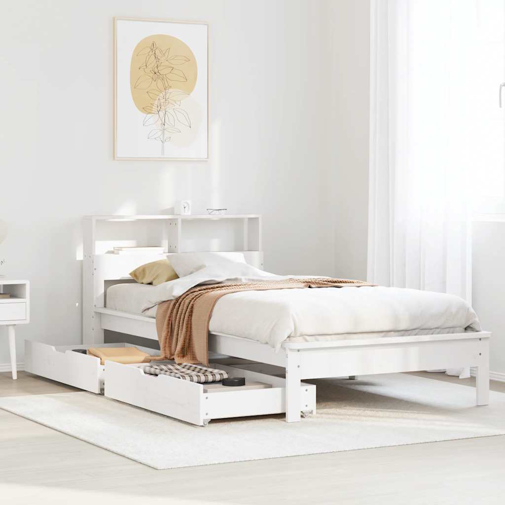 Cama com estante sem colchão 100x200 cm pinho maciço branco