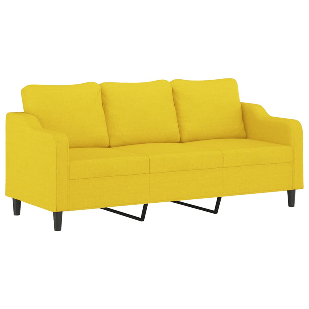 3 Pcs conjunto de sofás com almofadas tecido amarelo-claro