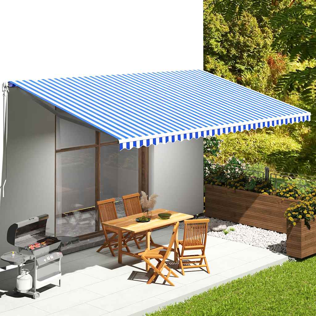 Tecido de substituição para toldo azul e branco 600x350 cm poliéster