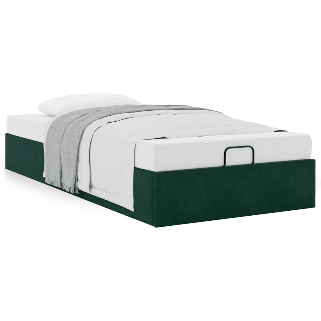 Ottoman bed frame sem colchão verde escuro 100x200 cm veludo