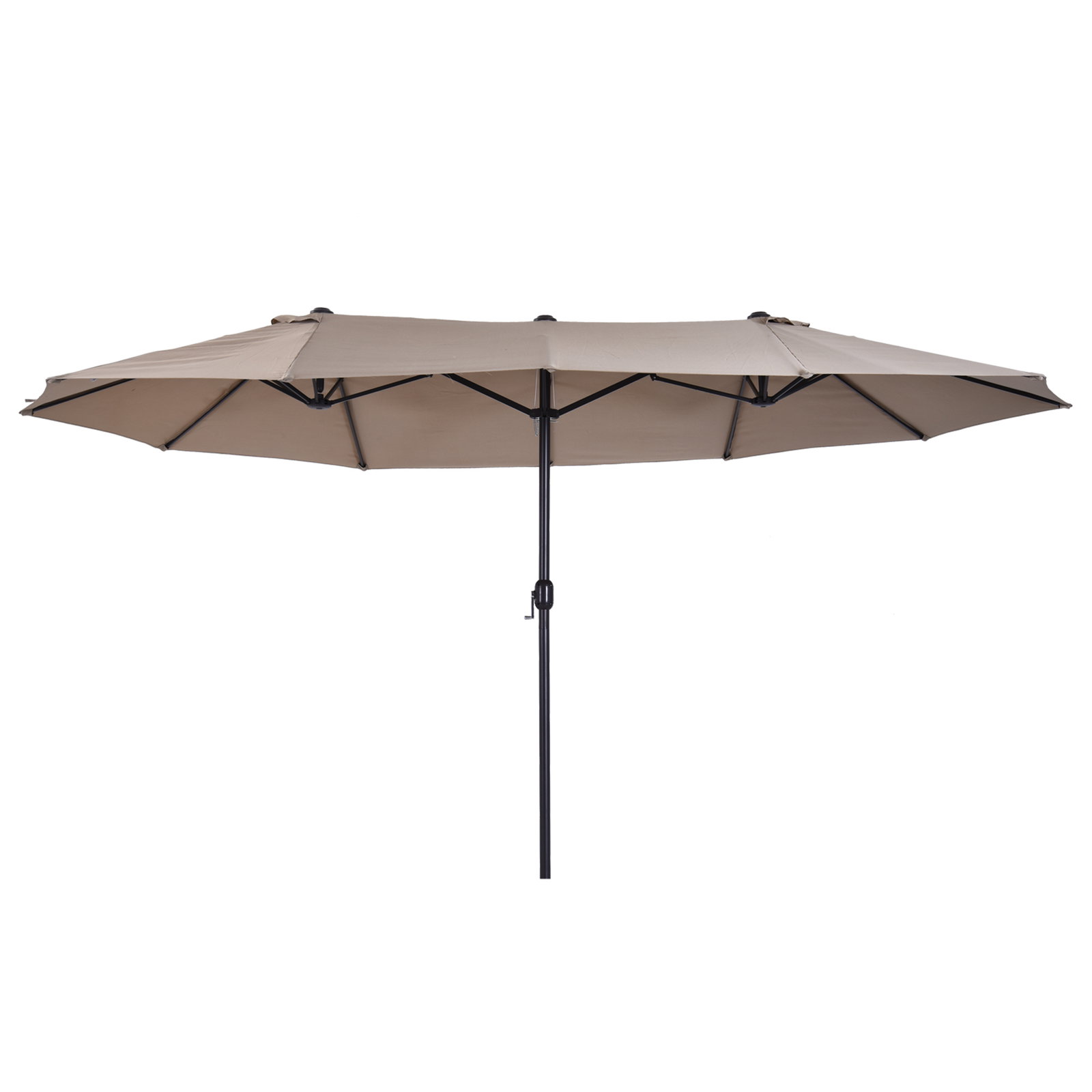 Chapéu de sol duplo 4,55x2,68x2,38 m chapéu de sol de jardim com manivela manual resistente à água e com proteção solar UV para terraço pátio café