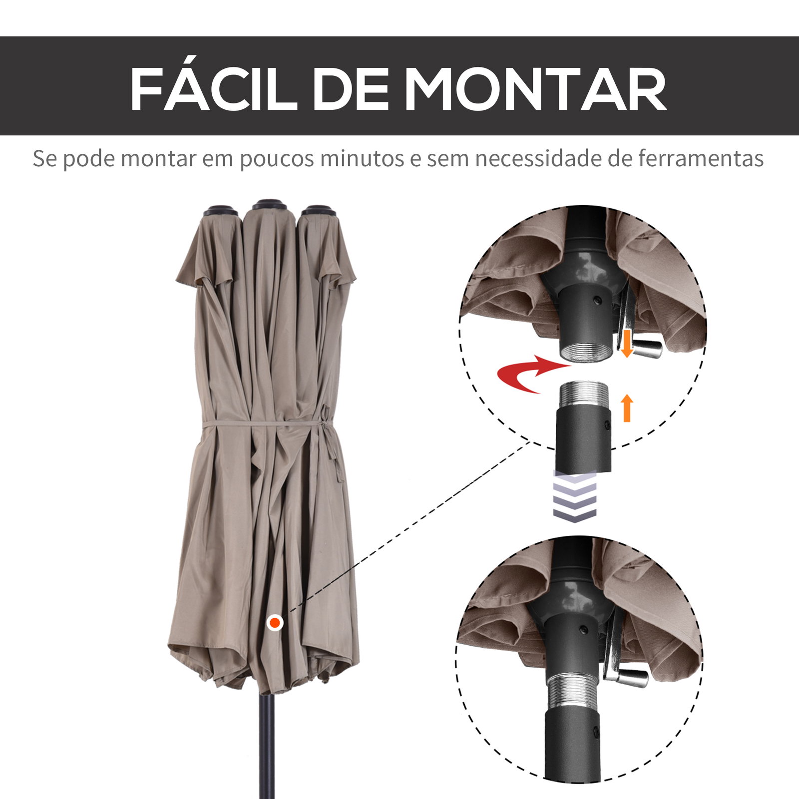 Chapéu de sol duplo 4,55x2,68x2,38 m chapéu de sol de jardim com manivela manual resistente à água e com proteção solar UV para terraço pátio café