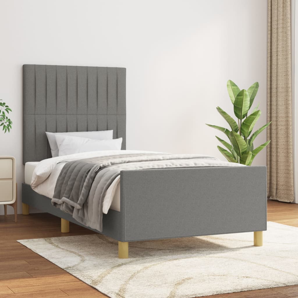 Estrutura de cama sem colchão 80x200 cm tecido cinzento-escuro