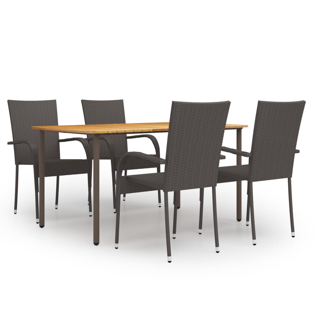 5 Pcs conjunto de jantar para jardim vime PE castanho