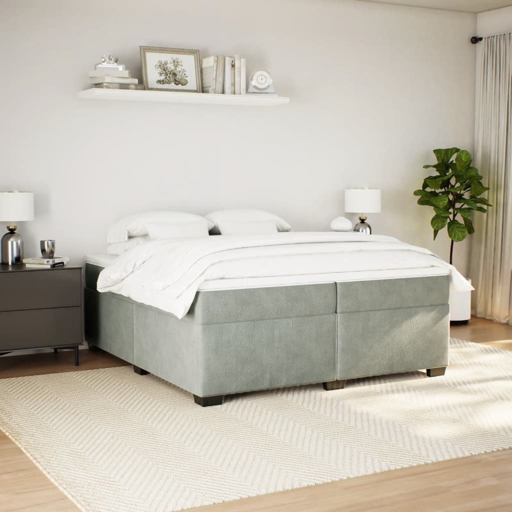 Cama com molas/colchão 200x200 cm veludo cinzento-claro