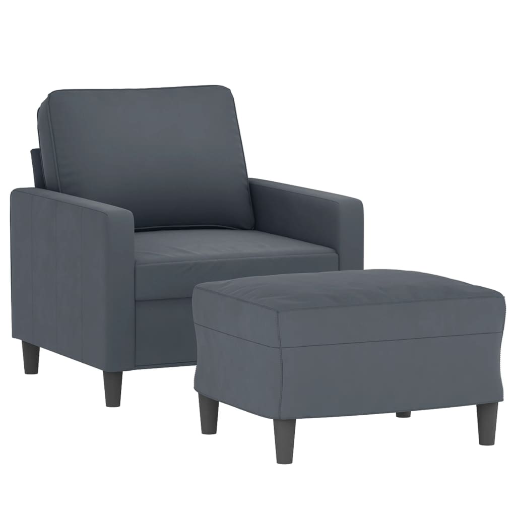Poltrona com apoio de pés 60 cm veludo cinzento-escuro