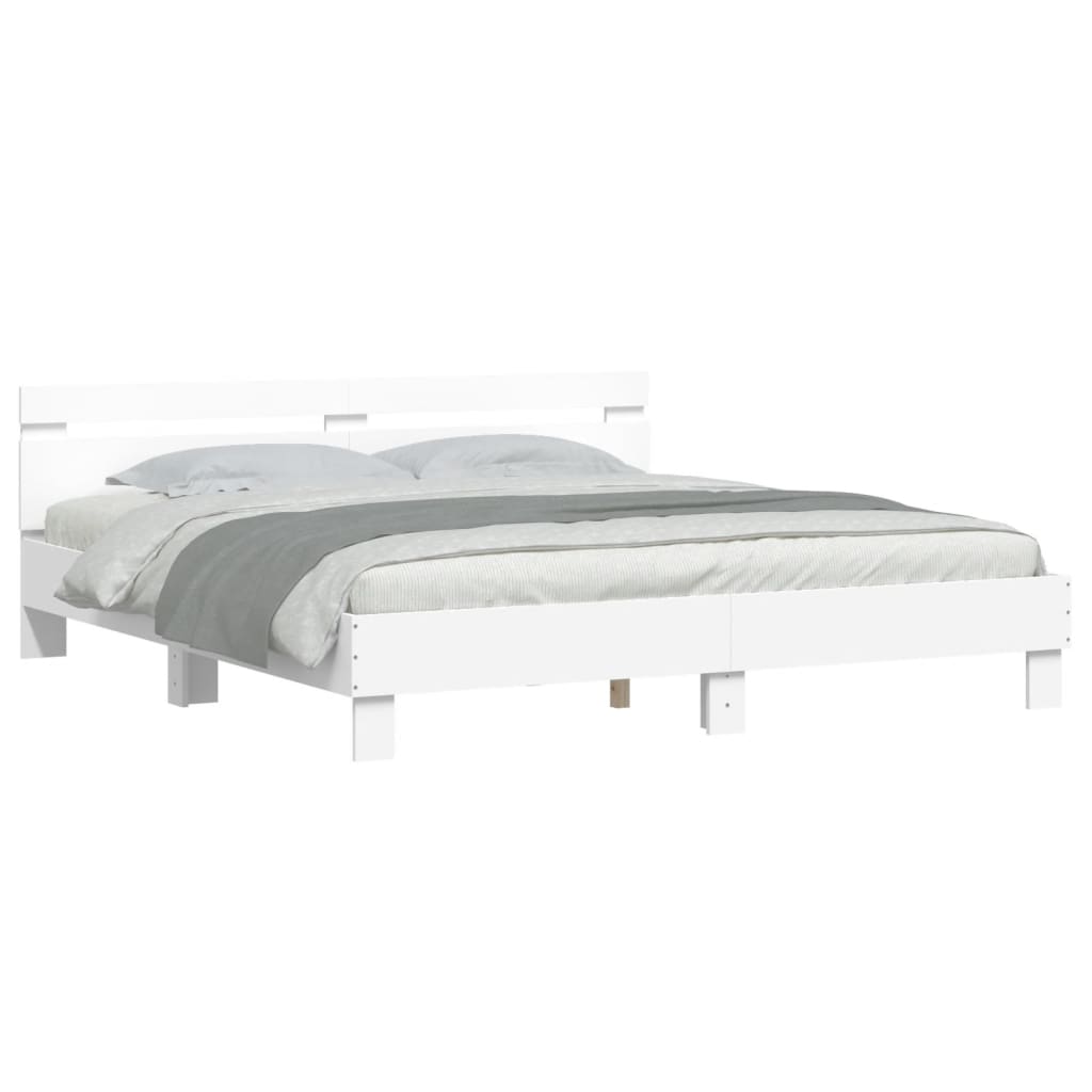 Estrutura de cama com cabeceira e luzes LED 200x200 cm branco