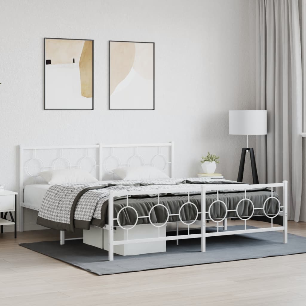Estrutura de cama com cabeceira e pés 180x200 cm metal branco