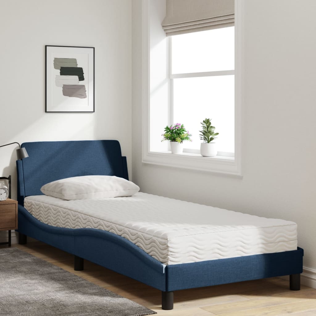 Cama com colchão dover 90x190 cm tecido azul