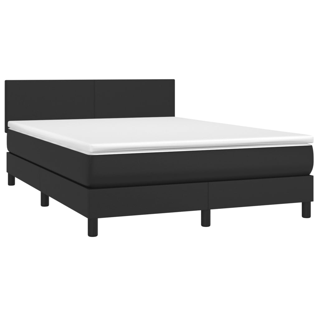 Cama box spring c/ colchão/LED 140x190cm couro artificial preto