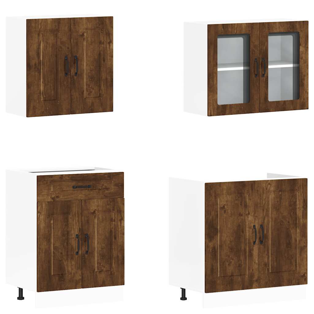 4 Peças armário de cozinha conjunto kalmar carvalho fumado