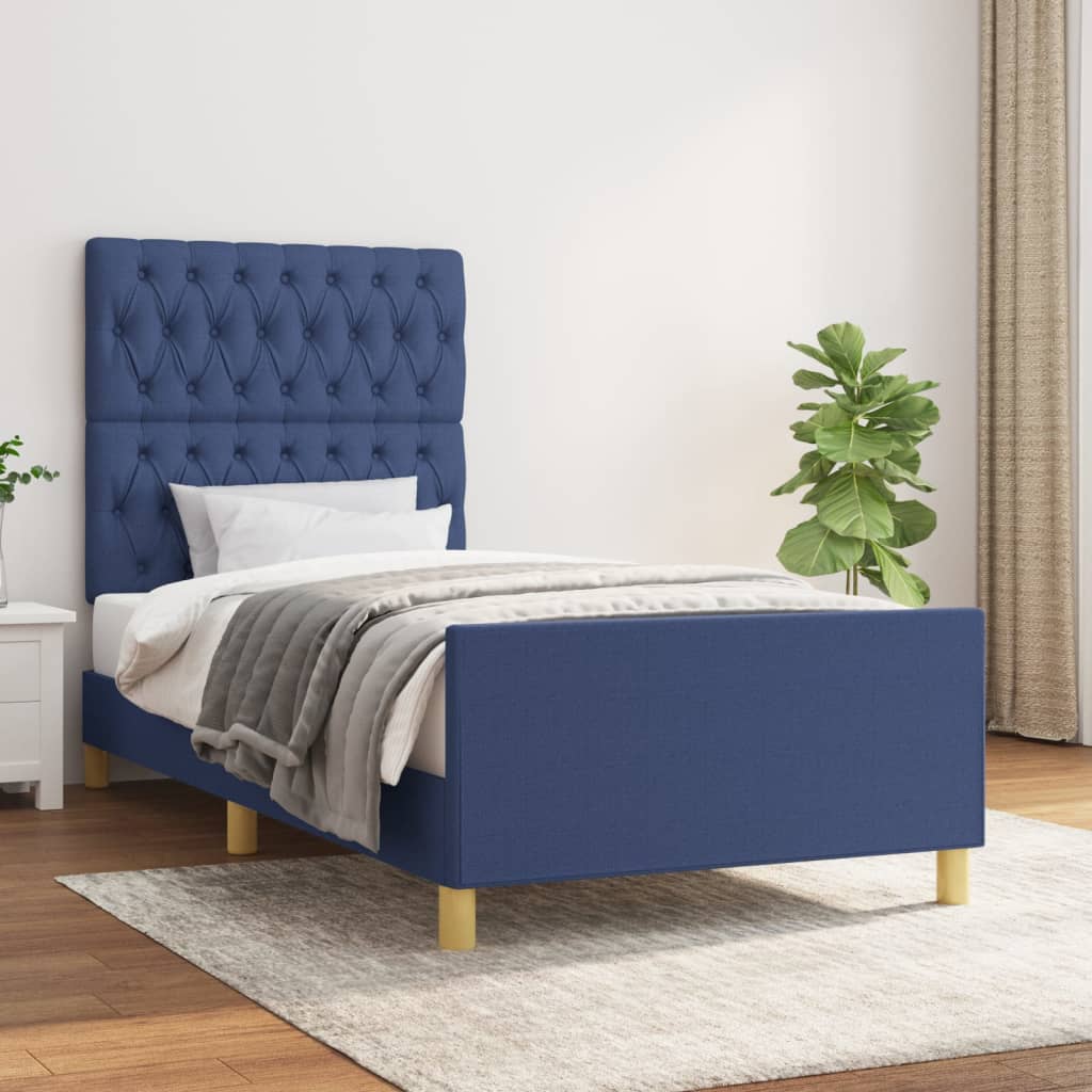 Estrutura de cama sem colchão 90x200 cm tecido azul