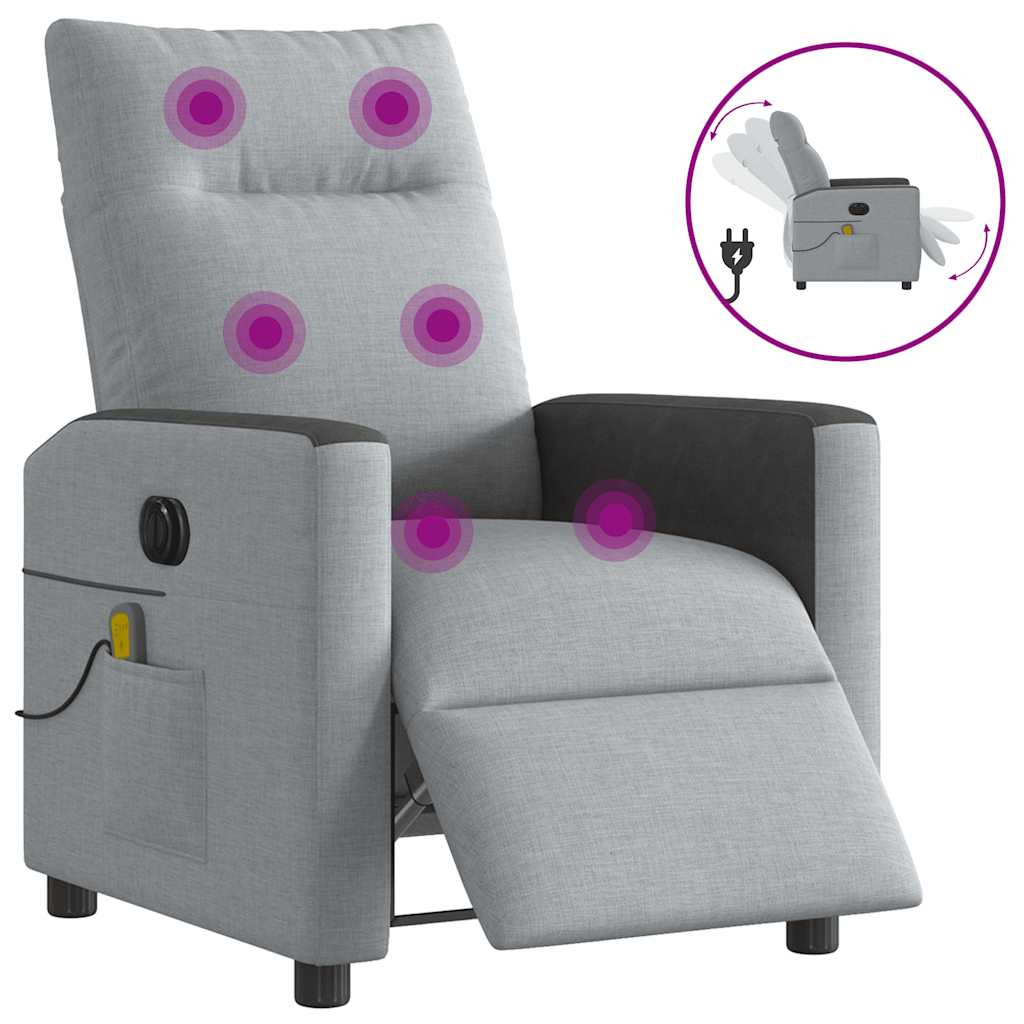 Poltrona de massagens reclinável elétrica tecido cinzento-claro