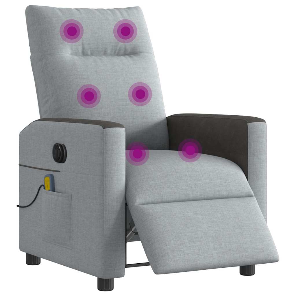 Poltrona de massagens reclinável elétrica tecido cinzento-claro
