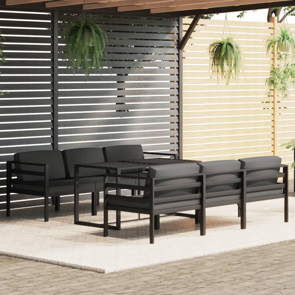 7 Pcs conjunto lounge jardim com almofadões alumínio antracite