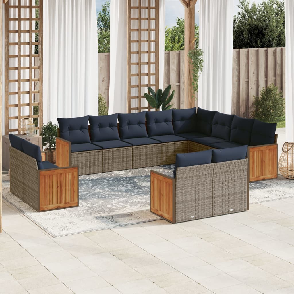 Conjunto de sofá de jardim com 12 peças e almofadas em rattan sintético cinza