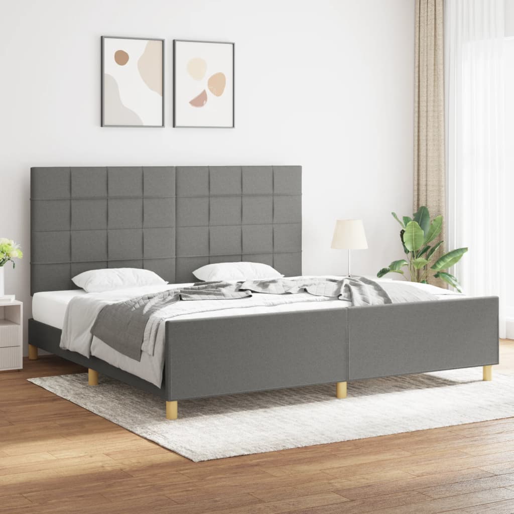 Estrutura de cama sem colchão 200x200 cm tecido cinzento-escuro