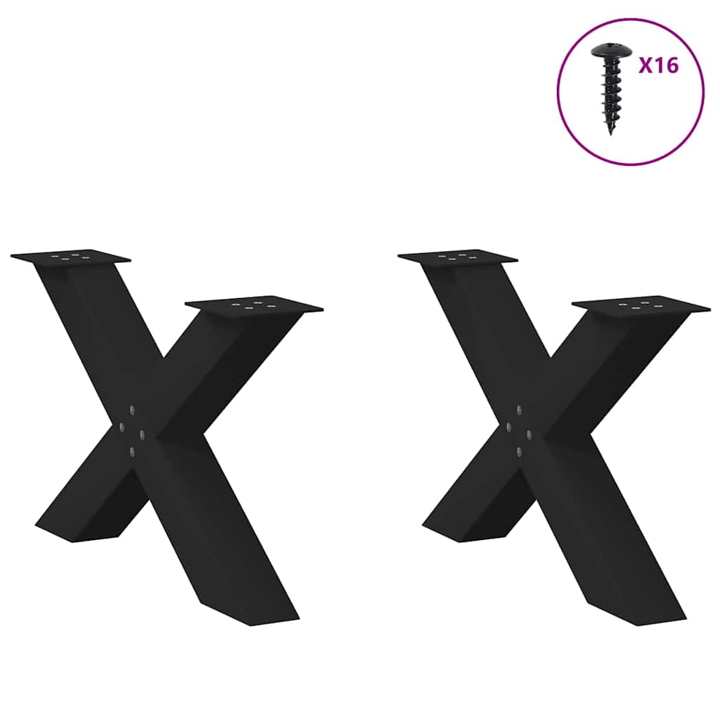 Pés para mesa de centro em formato de x, 2 peças, preto, 70x (42-43) cm, aço