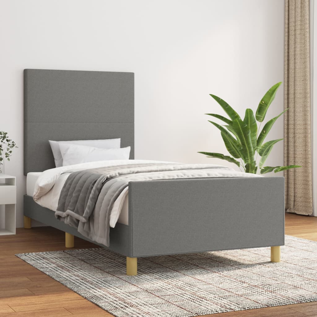Estrutura de cama sem colchão 80x200 cm tecido cinzento-escuro