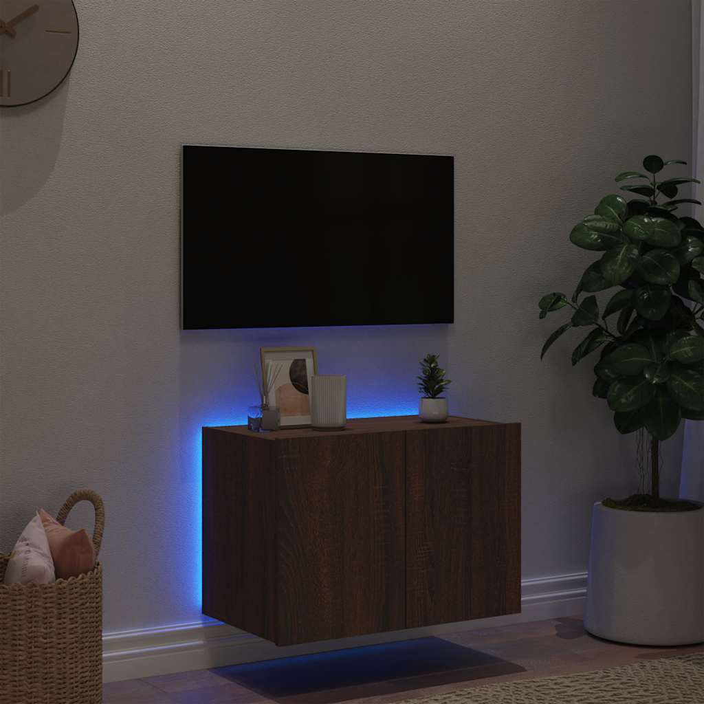 Móvel parede p/ TV c/ luzes LED 60x35x41 cm carvalho castanho