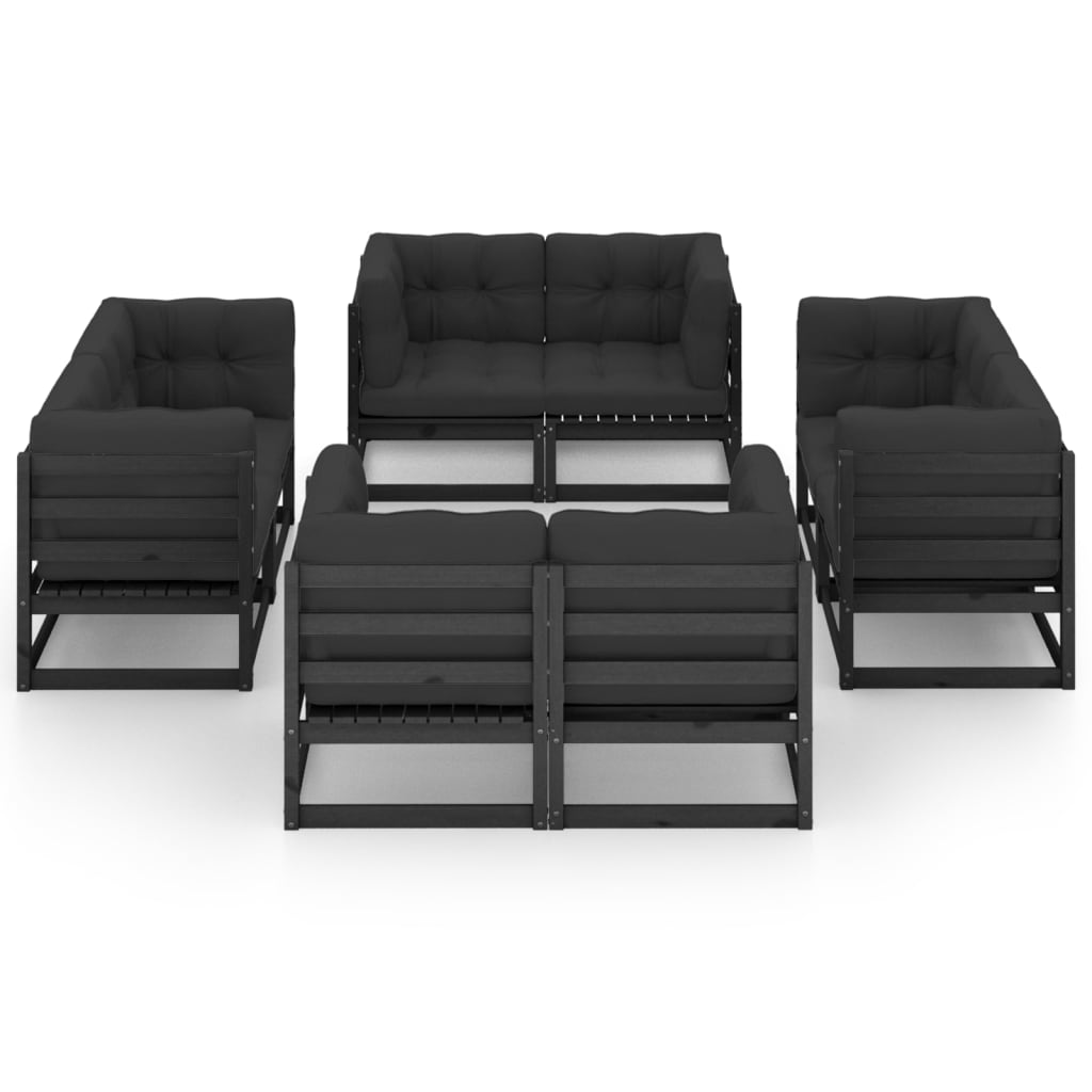 8 Pcs conjunto lounge de jardim c/ almofadões pinho maciço