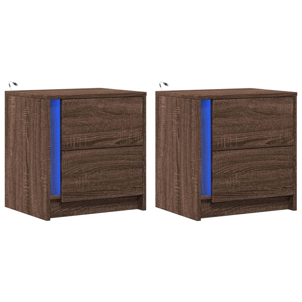 Mesas cabeceira leds 2 pcs derivados madeira carvalho castanho