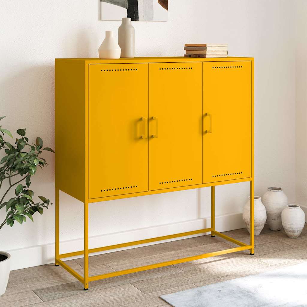 Aparador alto 100,5x39x107 cm aço amarelo mostarda