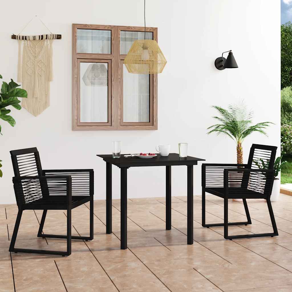 3 Pcs conjunto de jantar para jardim vime de PVC preto