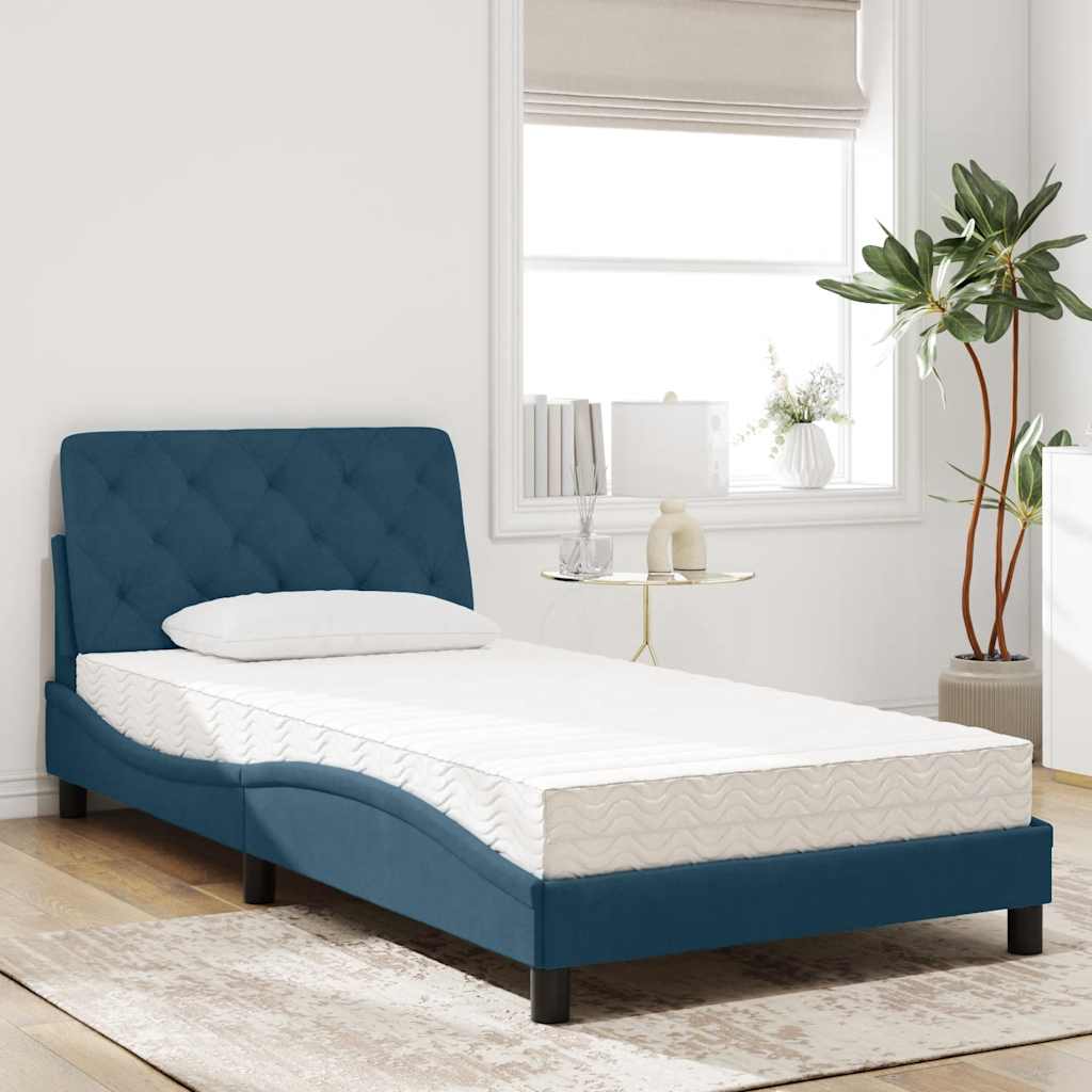 Cama com colchão 100x200 cm veludo azul
