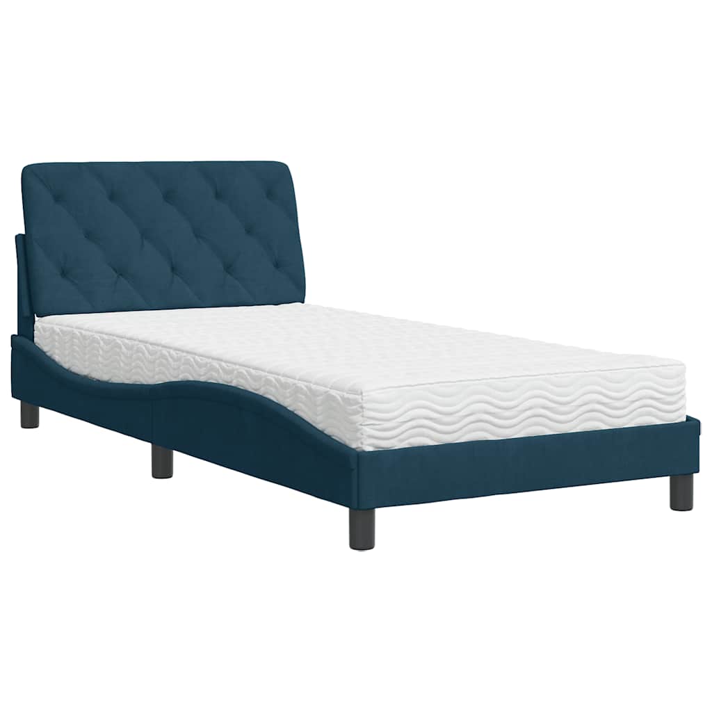 Cama com colchão 100x200 cm veludo azul