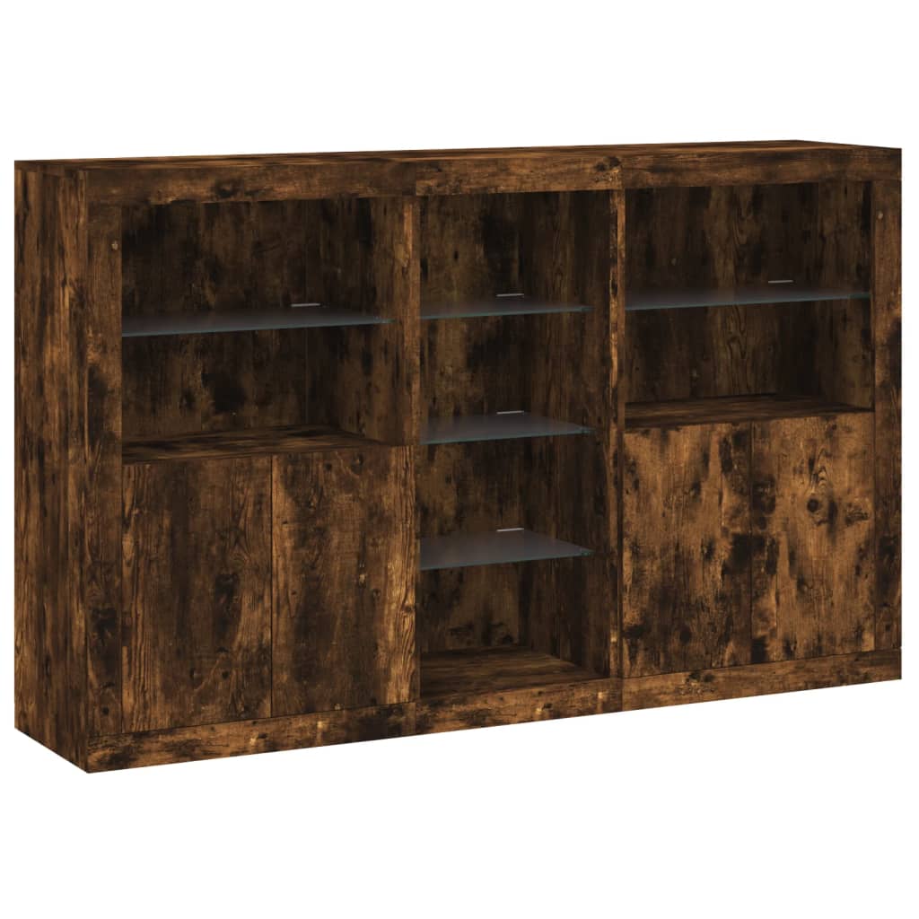 Aparador com luzes LED 162x37x100 cm carvalho fumado
