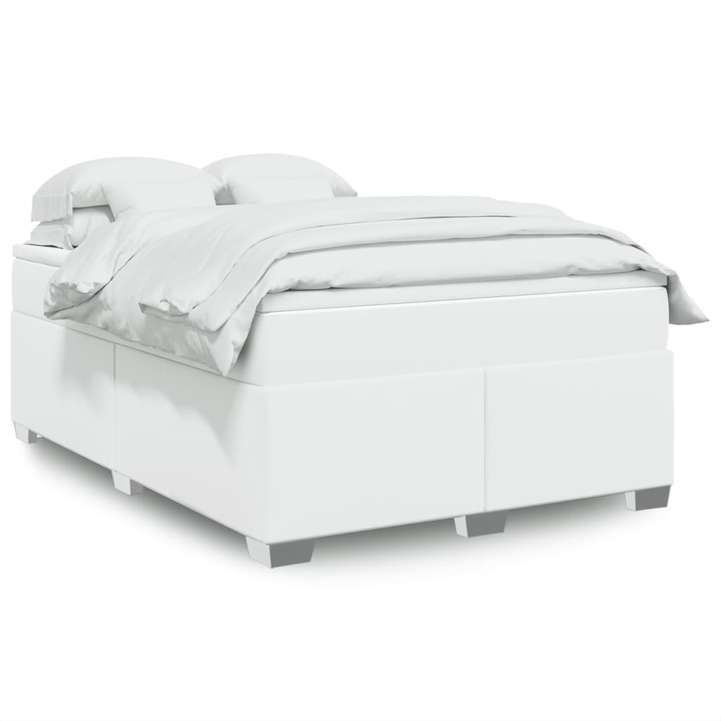 Cama com molas/colchão 140x200 cm couro artificial branco