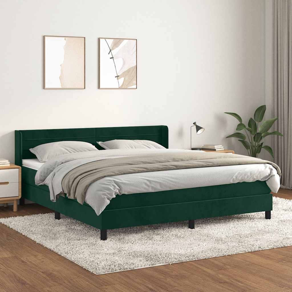 Cama com molas/colchão 180x200 cm veludo verde-escuro