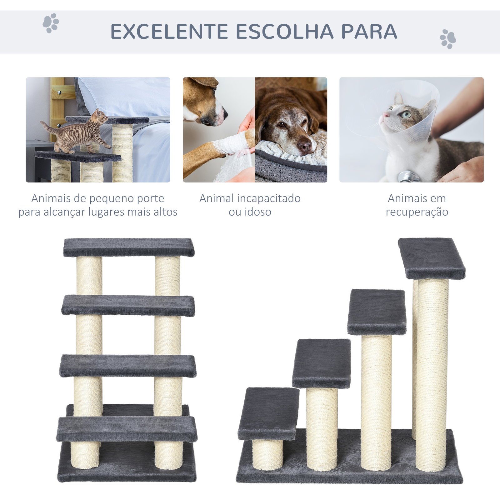 Escadas para animais de estimação 60x42x61 cm escadas para gatos pequenos cães mais velhos cobertura macia arranhador estável 4 degraus cinza