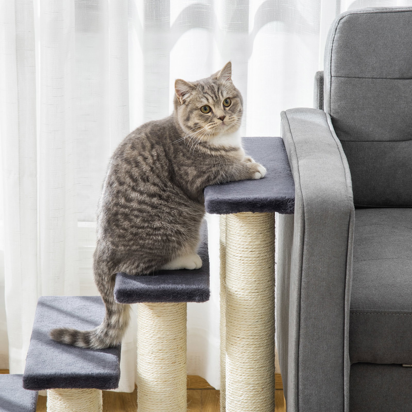 Escadas para animais de estimação 60x42x61 cm escadas para gatos pequenos cães mais velhos cobertura macia arranhador estável 4 degraus cinza