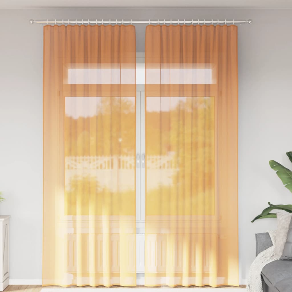 Cortinas de voile com bolsos para varão 2 pcs laranja