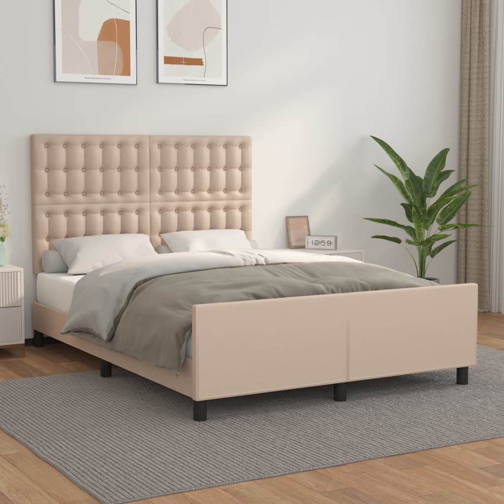 Estrutura cama c/ cabeceira couro artif. 140x190 cm cappuccino