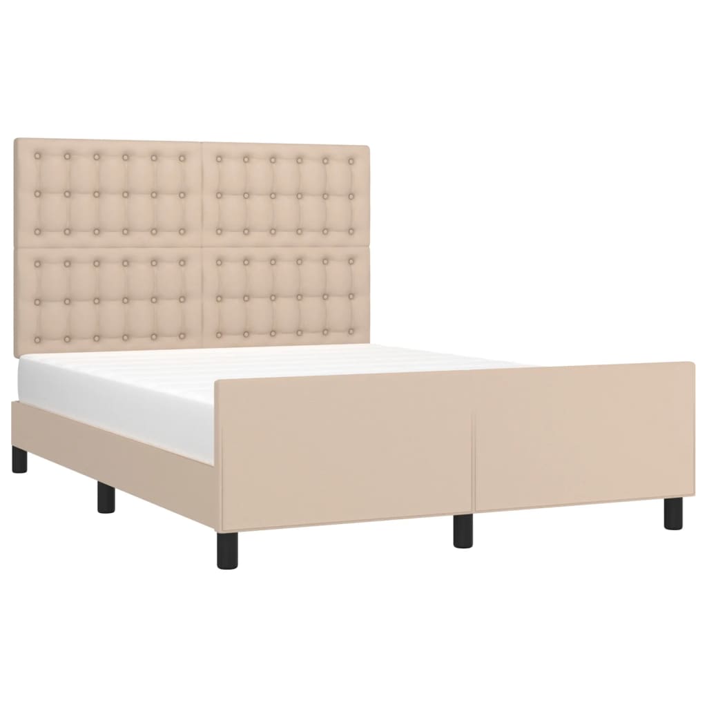 Estrutura cama c/ cabeceira couro artif. 140x190 cm cappuccino
