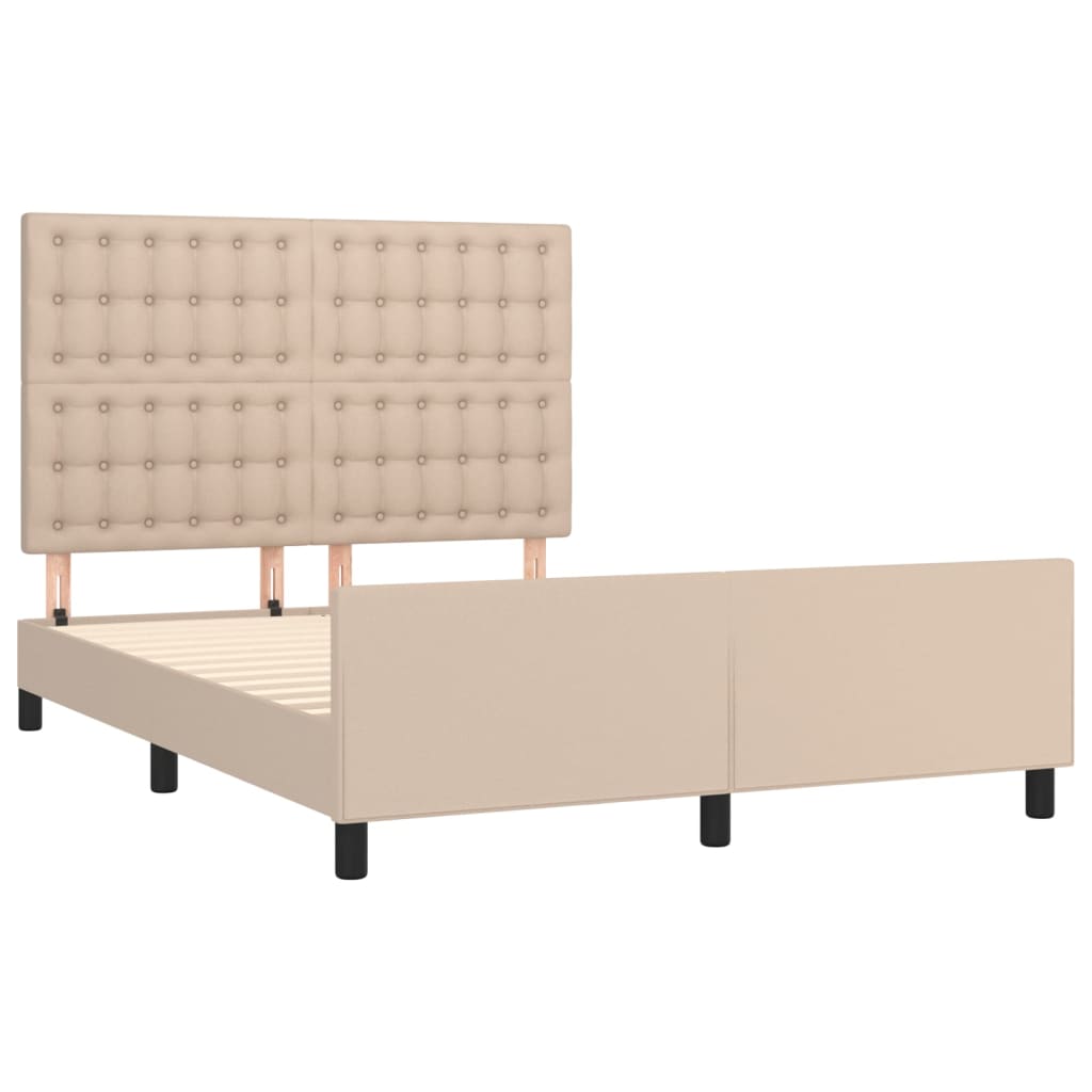 Estrutura cama c/ cabeceira couro artif. 140x190 cm cappuccino