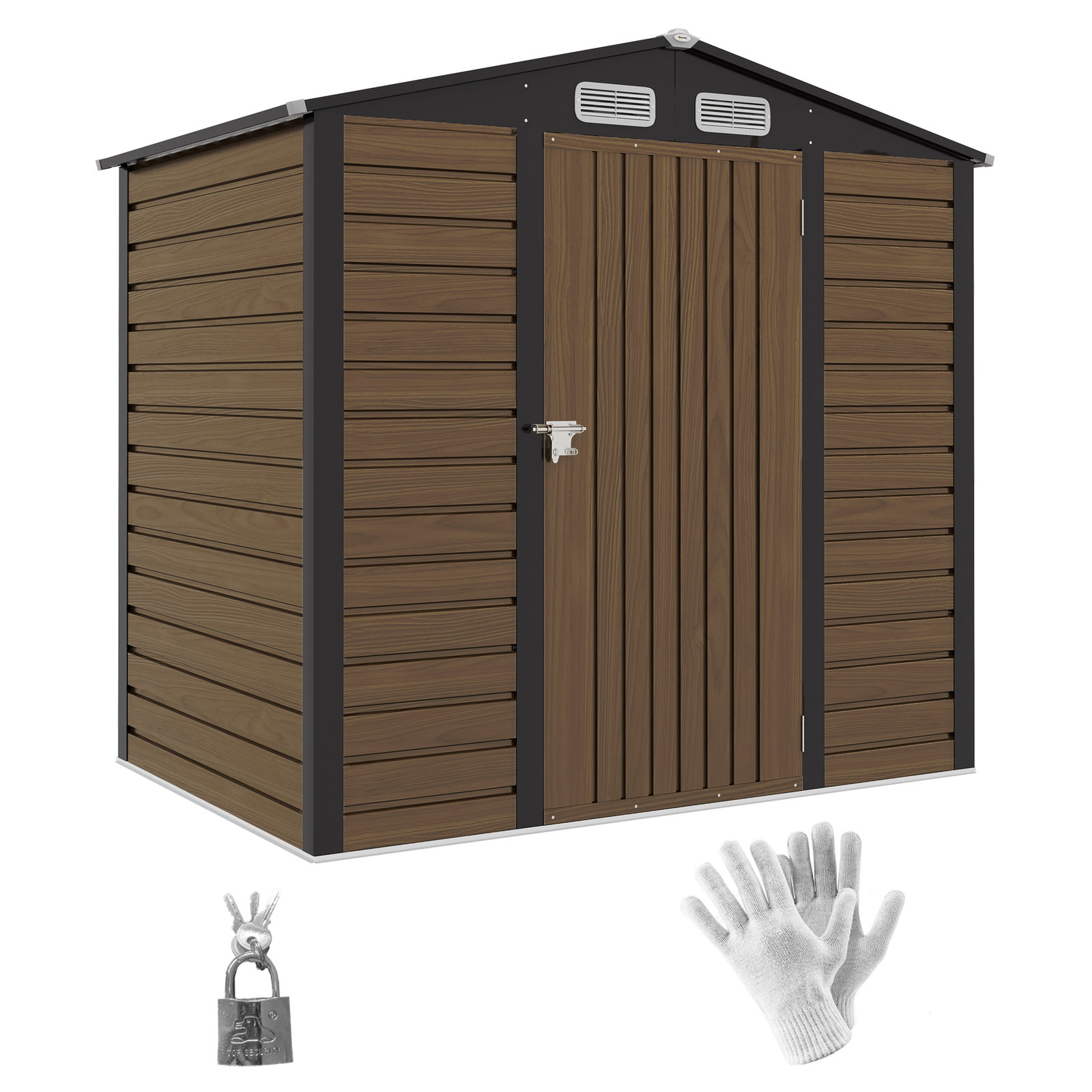 Abrigo de jardim 190x132x187 cm abrigo de ferramentas com 2 janelas de ventilação e porta com fechadura para pátio carvalho