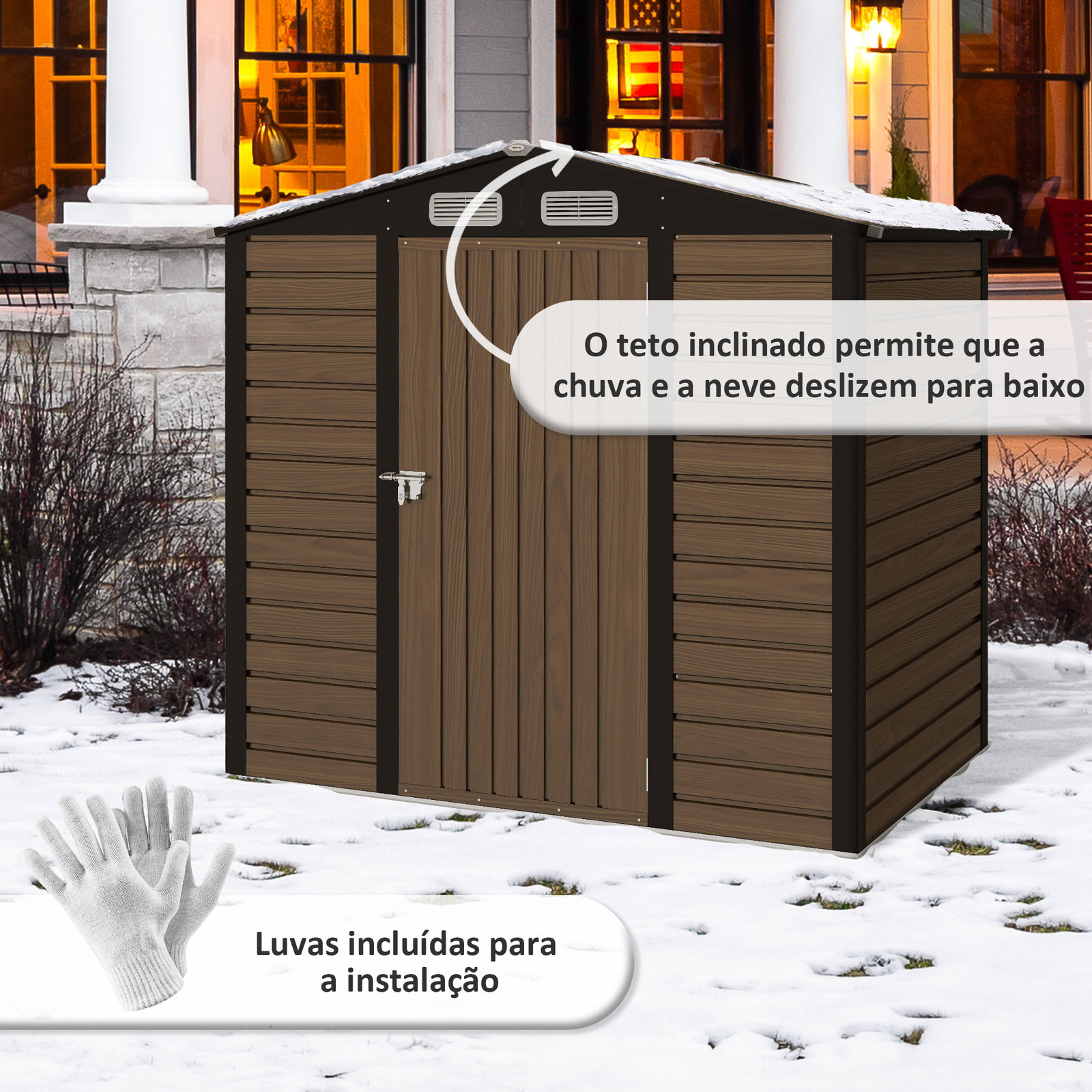 Abrigo de jardim 190x132x187 cm abrigo de ferramentas com 2 janelas de ventilação e porta com fechadura para pátio carvalho