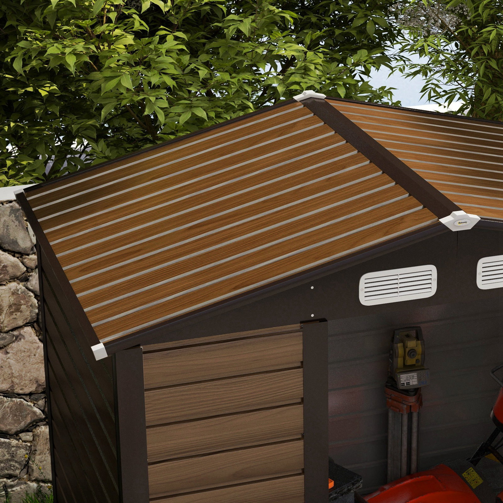 Abrigo de jardim 190x132x187 cm abrigo de ferramentas com 2 janelas de ventilação e porta com fechadura para pátio carvalho