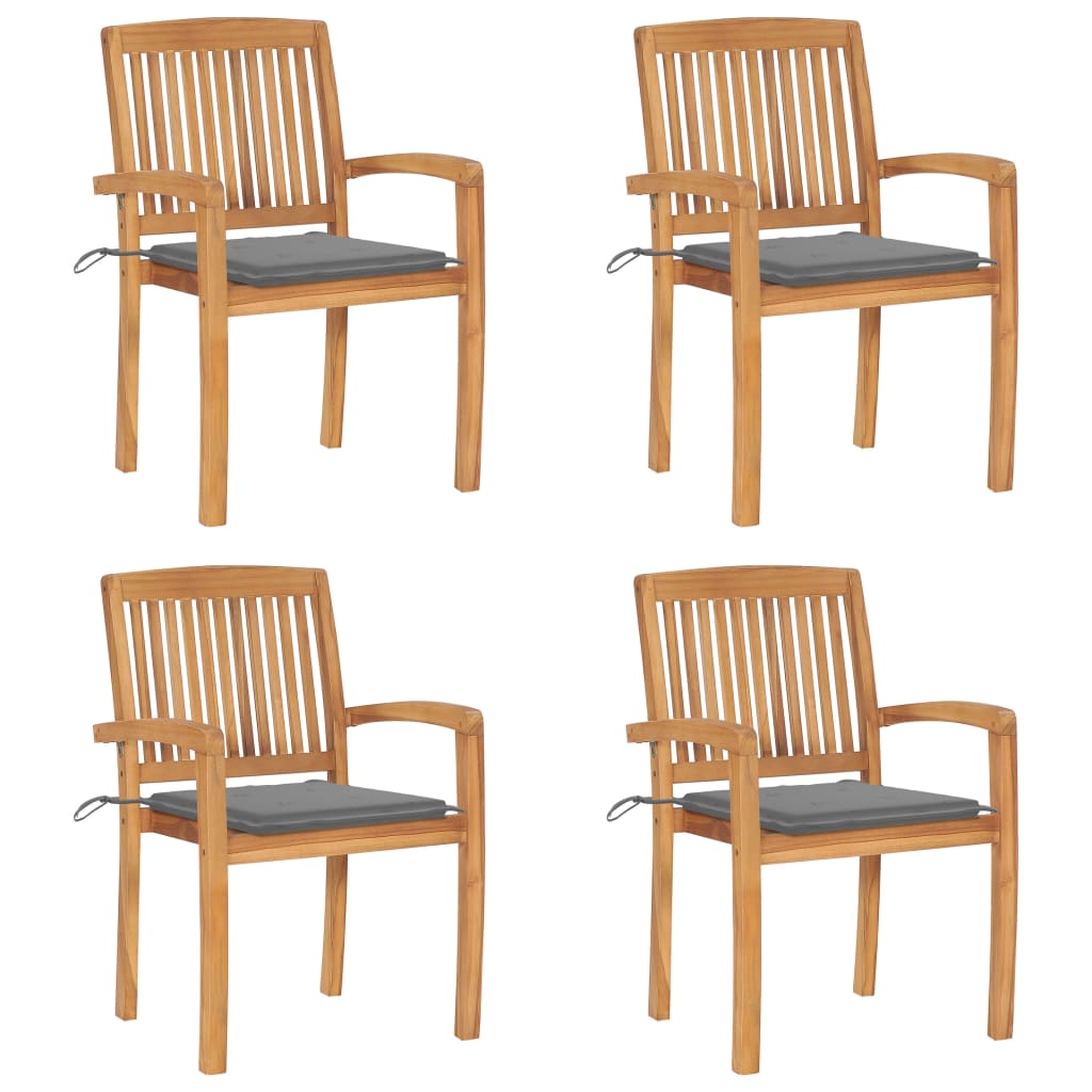 Cadeiras de jardim empiháveis c/ almofadões 4 pcs teca maciça