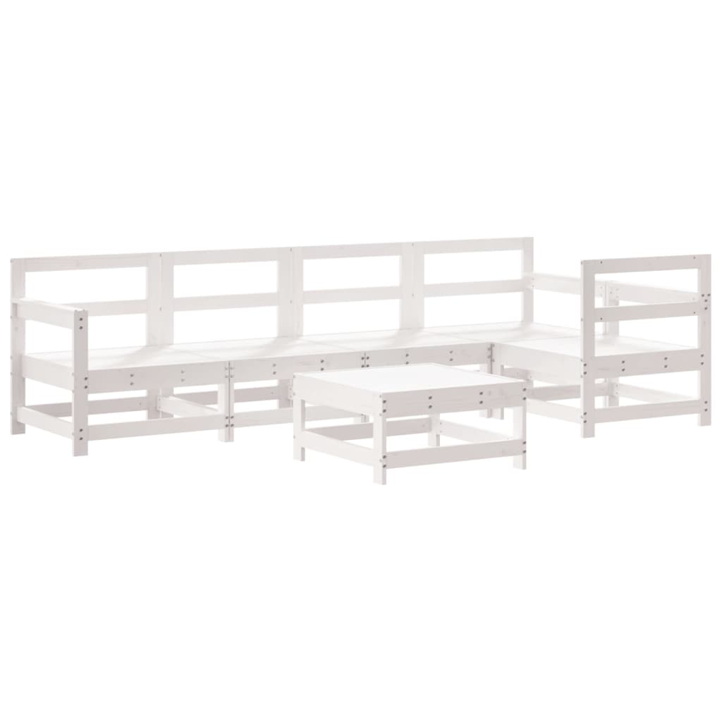 6Pcs conjunto lounge jardim c/ almofadões madeira maciça branco