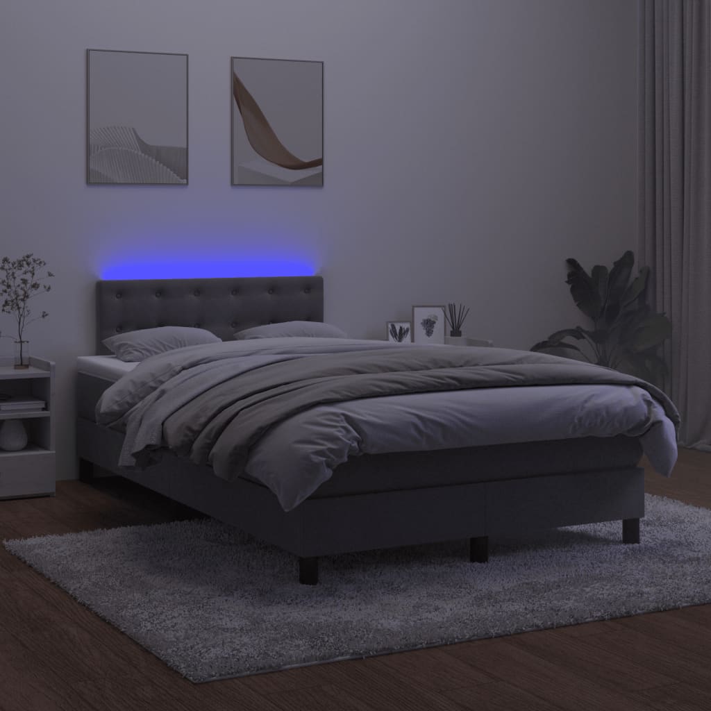 Cama box spring c/ colchão/LED 120x200cm veludo cinzento-escuro